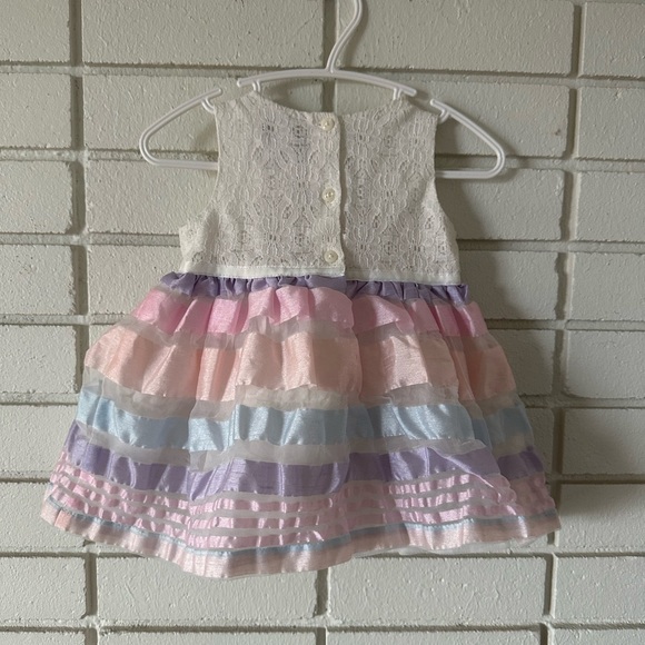 Baby Girls Lace Striped Knit To Woven Dress - Picture 6 of 6